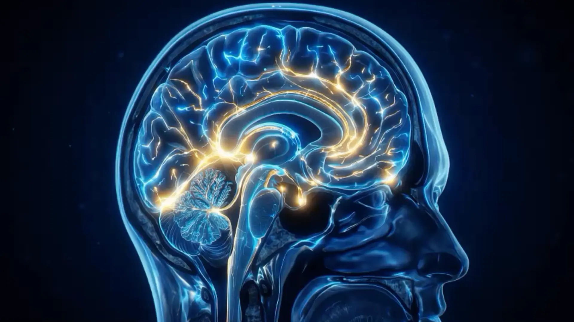 Glowing illustration of the human brain and nervous system